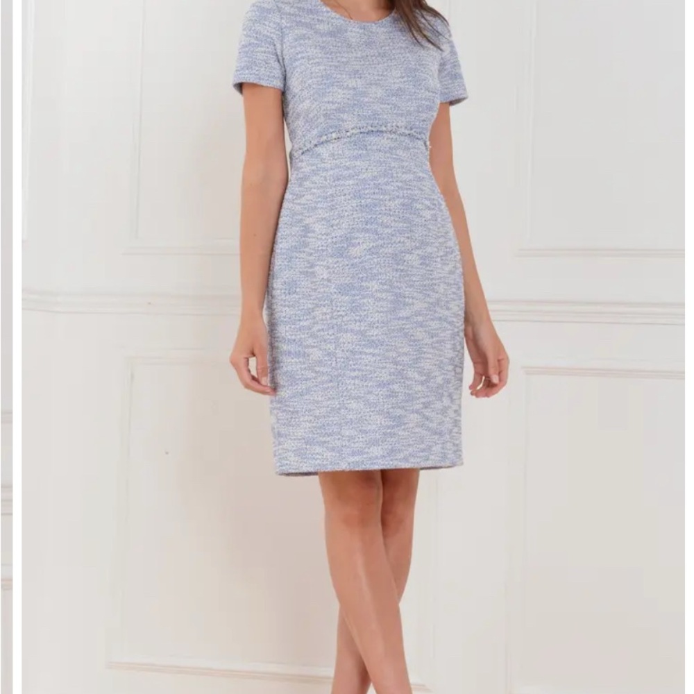 Seraphine Maternity Blue Tweed Sheath Mini Dress Crew Neck